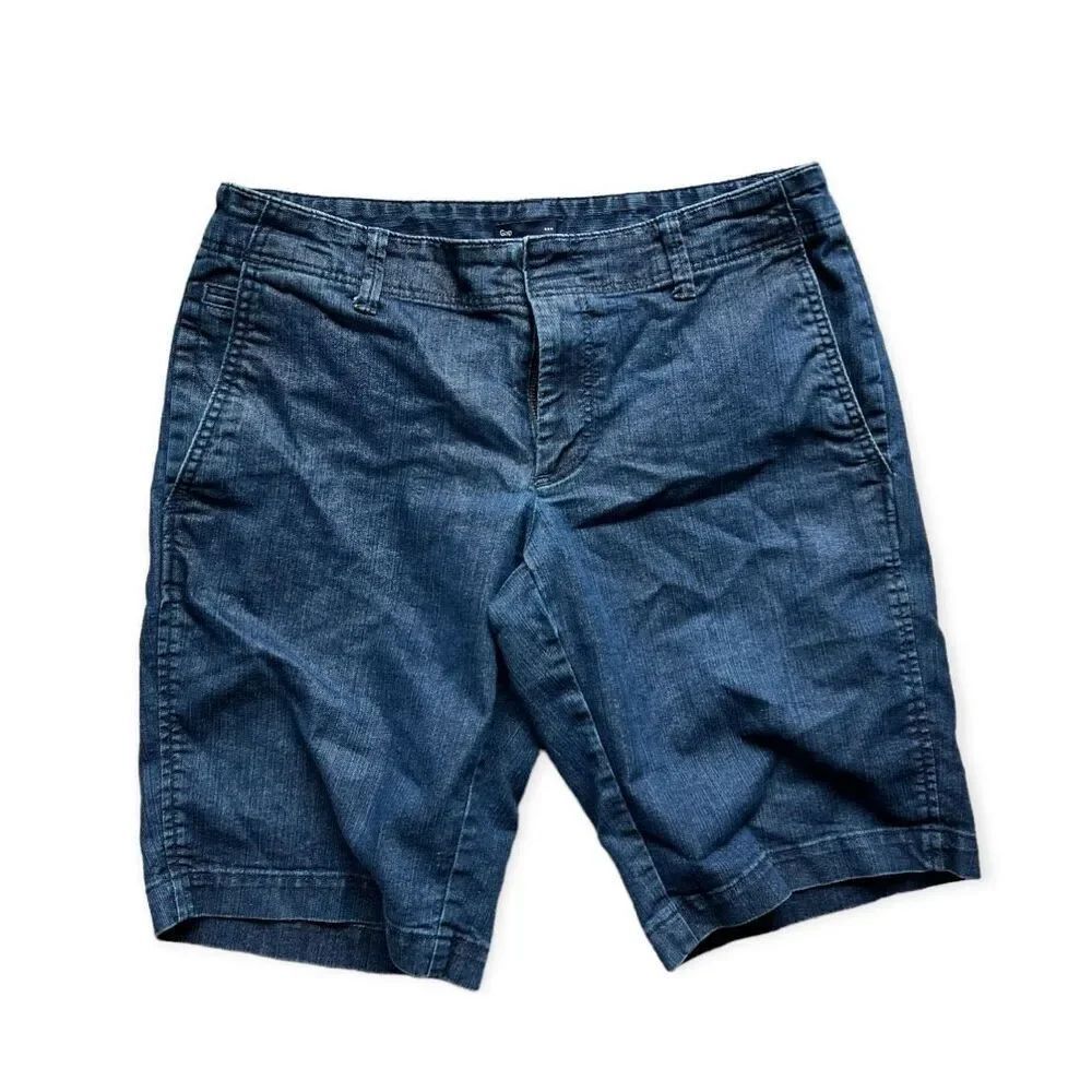 Womens Gap Dark Rinse Flat Front Denim Jean Bermuda Shorts - Sz 6
